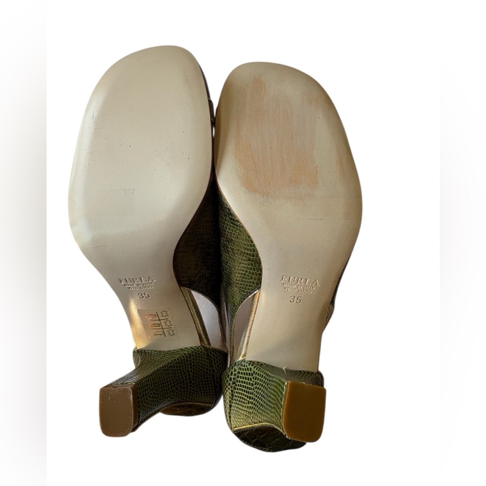 Furla Made in Italy Green Reptile Embossed Block Heel Pumps EU 35 (US 4–4.5) NEW - Picture 6 of 9